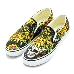 Vans Beauty Skull Slip On Shoes Sneakers VN0A5AO8640 Floral Sunflowers